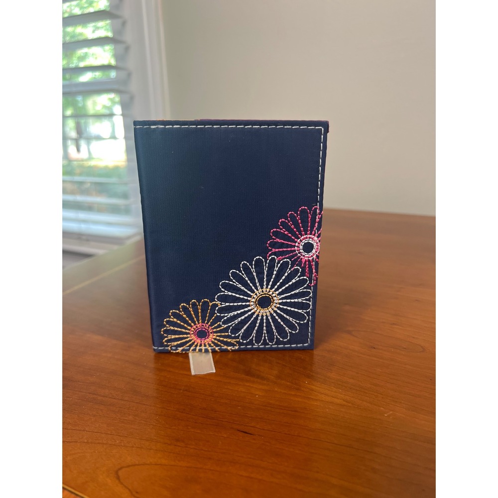 Navy Blue Floral Embroidered Nylon Passport Wallet Travel Holder Organizer
